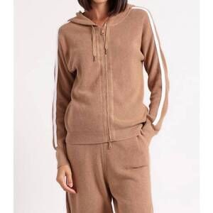 NEW MINNIE ROSE cotton cashmere baby shaker hoodie in camel white
